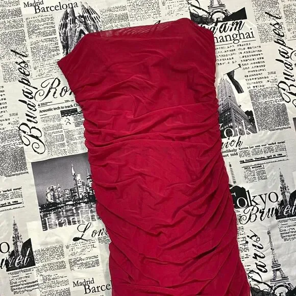 Fashion Nova | Dresses | Fashion Nova Womens Red Ruched Bodycon Midi Dress  Formal Evening Clubbing Party | Poshmark